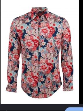 🏇 Coton Doux Regular Fit Japanese Floral Print Men's Button-Up Shirt.
